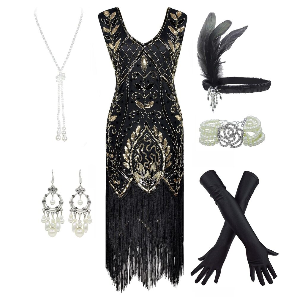 4734 Women's 1920s Flapper Fringe Beaded Great Gatsby Party